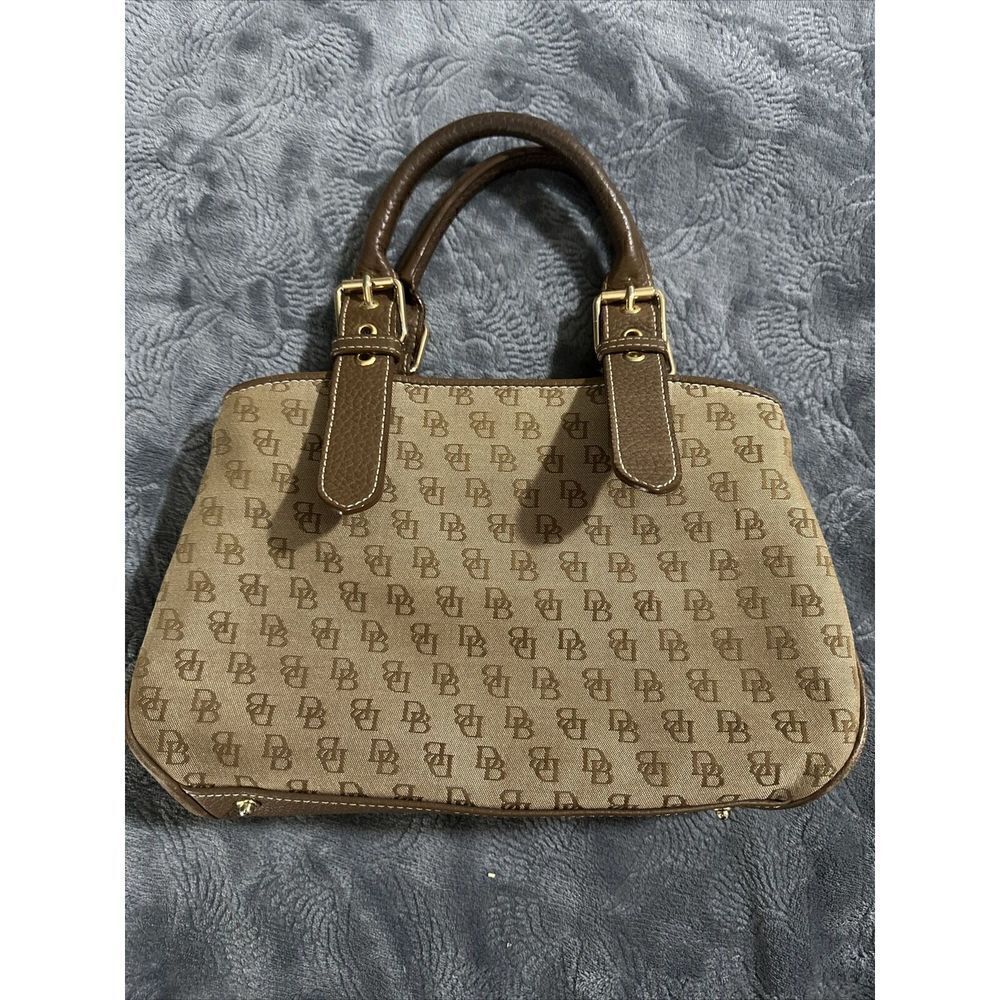 Dooney & Bourke Leather & Signature Cloth Handbag Bag Pocketbook Purse Khaki